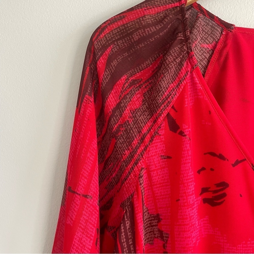 Adrianna Papell Women's Drawstring Waist Red Abstract Midi Dress Size 12 - Picture 6 of 12